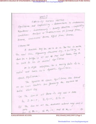 K.KALAIPANIAN AP/CIVIL WN/CE6602/SAII/UNIT I/Page 1
SRIVIDYA COLLEGE OF ENGINEERING AND TECHNOLOGY COURSE METERIALS(LECTURE NOTES)
Downloaded From : www.EasyEngineering.net
Downloaded From : www.EasyEngineering.net
www.EasyEngineering.net
 