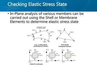 Checking Elastic Stress State
• In-Plane analysis of various members can be
carried out using the Shell or Membrane
Elements to determine elastic stress state
 