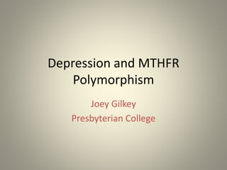 Depression and MTHFR
Polymorphism
Joey Gilkey
Presbyterian College
 