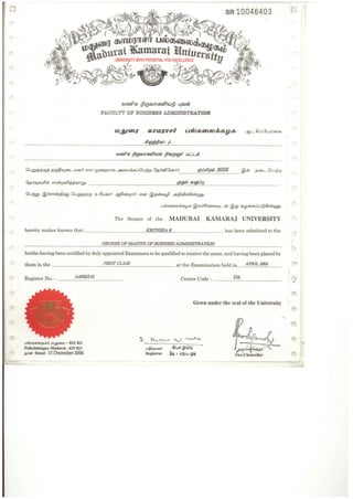 Masters certificate