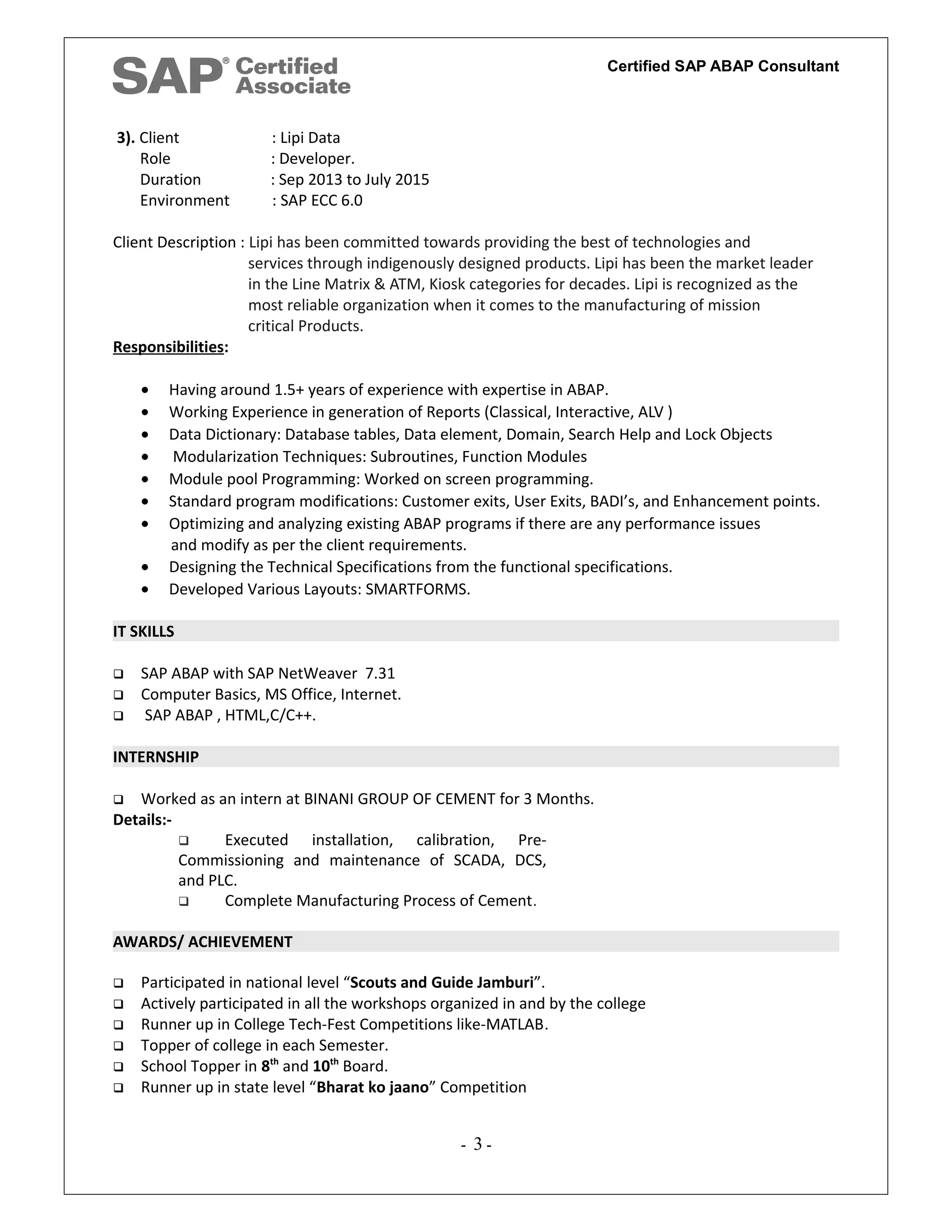 Sap abap resume pdf