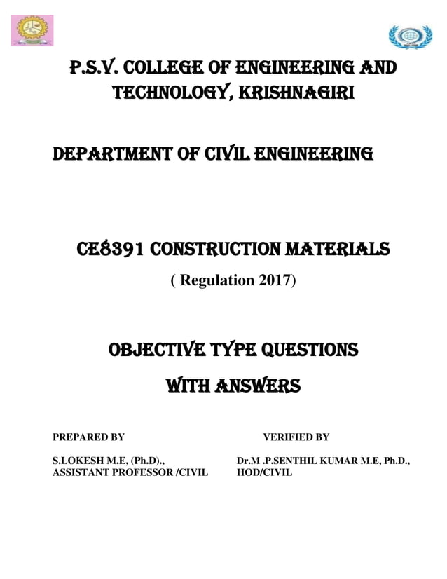 Ce8391 construction materials Objective type questions with answers | PDF