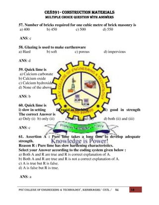 Ce8391 construction materials Objective type questions with answers | PDF