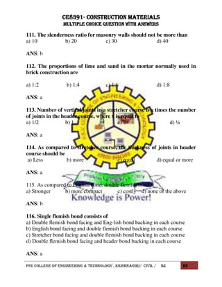 Ce8391 construction materials Objective type questions with answers | PDF
