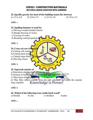 Ce8391 construction materials Objective type questions with answers | PDF