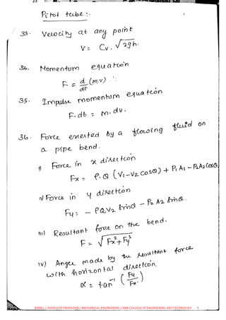 CE 8394 FLUID MECHANICS AND MACHINERY UNIT I FORMULA | PDF