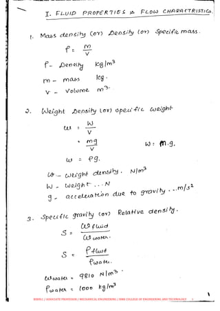 CE 8394 FLUID MECHANICS AND MACHINERY UNIT I FORMULA | PDF