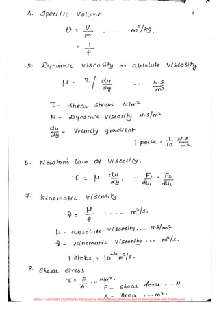 CE 8394 FLUID MECHANICS AND MACHINERY UNIT I FORMULA | PDF