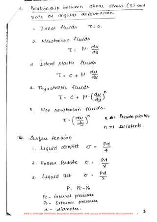 CE 8394 FLUID MECHANICS AND MACHINERY UNIT I FORMULA | PDF