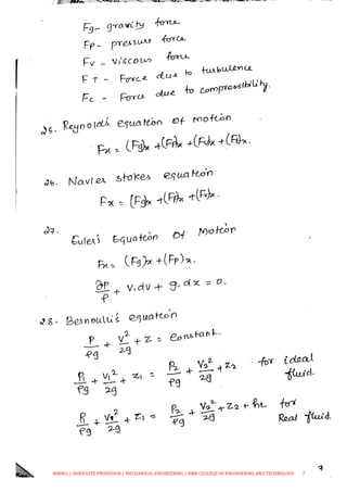 CE 8394 FLUID MECHANICS AND MACHINERY UNIT I FORMULA | PDF