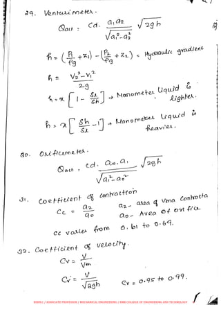 CE 8394 FLUID MECHANICS AND MACHINERY UNIT I FORMULA | PDF