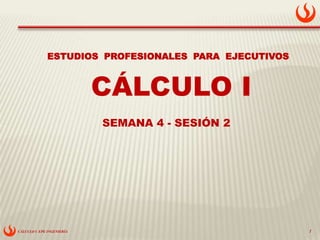 CÁLCULO I EPE INGENIERÍA 1
CÁLCULO I
ESTUDIOS PROFESIONALES PARA EJECUTIVOS
SEMANA 4 - SESIÓN 2
 