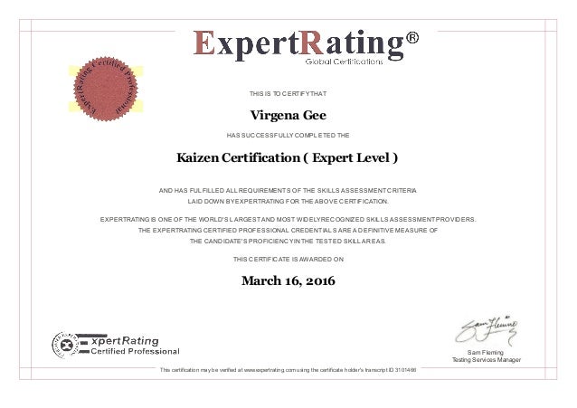 Kaizen Certificate Kaizen Certificate