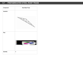 Component Roof Steel Truss
Isometric
Plan
Quantity 9
5.7 PREFABRICATED STEEL ROOF TRUSS
 