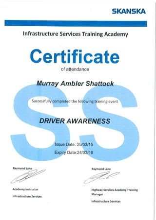 Skanska Driver Awareness Certificate