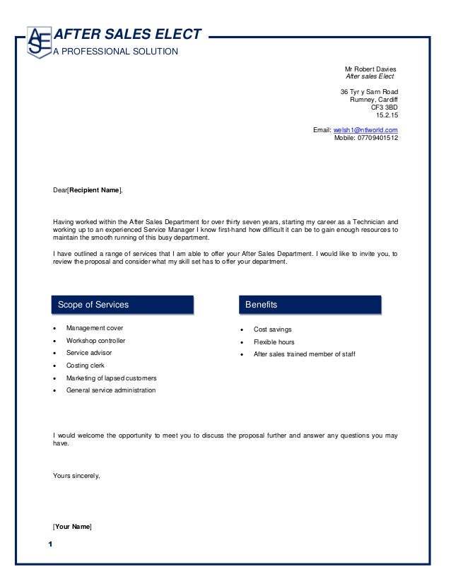 Proposal Aftersales  Tweaked Covering Letter  Bob