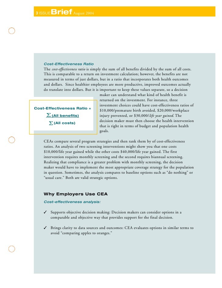 Cost Effectiveness Analysis in Health economics
