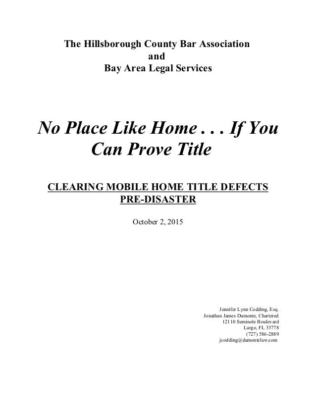 Clearing Mobile Home Title Defects Pre Disaster 10 2 15