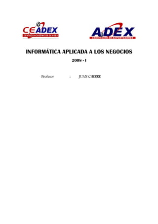 INFORMÁTICA APLICADA A LOS NEGOCIOS
                    2008 - I



     Profesor   :      JUAN CHERRE