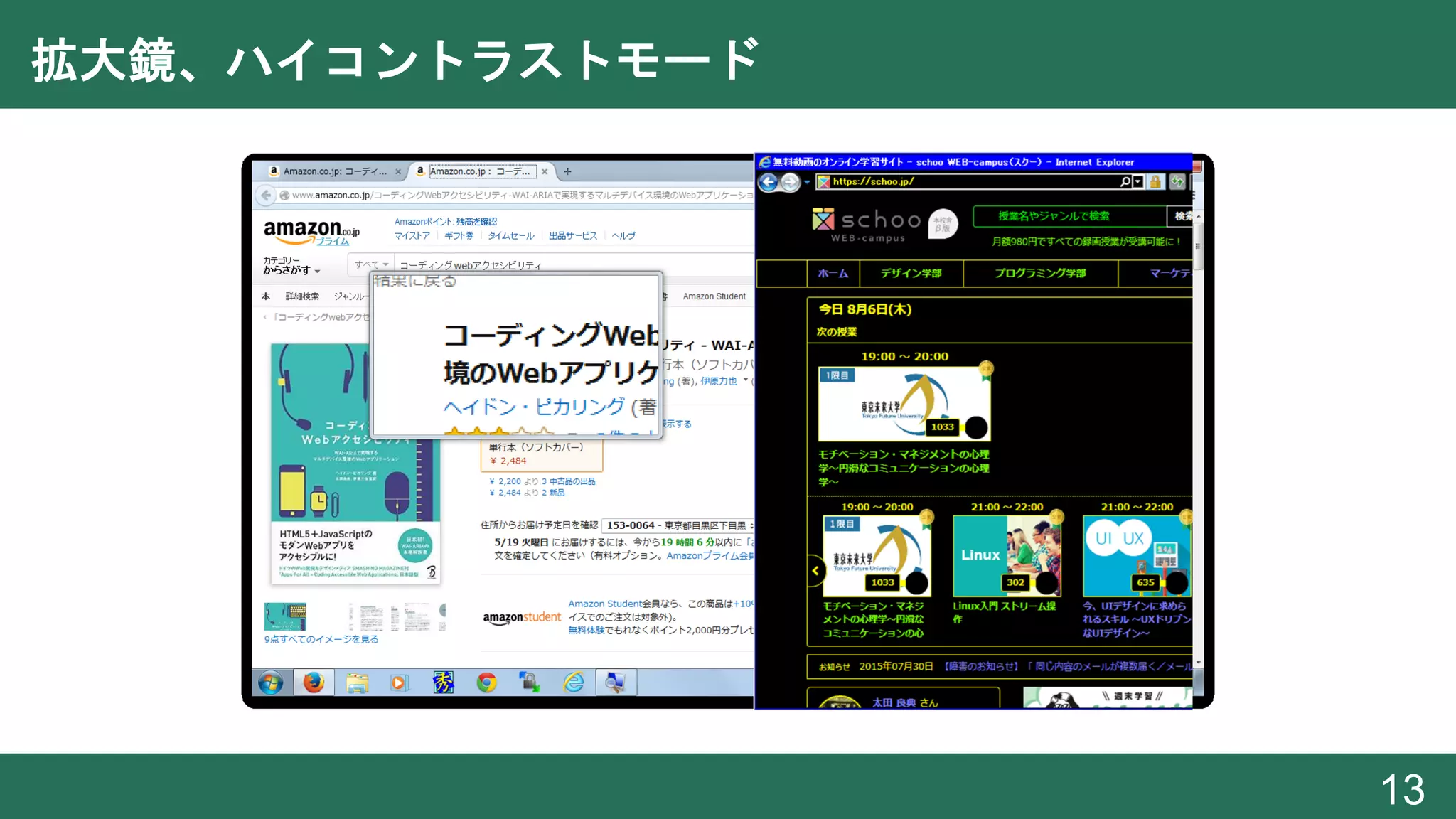 拡大鏡、ハイコントラストモード
13
 