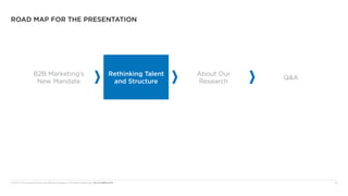 © 2013 The Corporate Executive Board Company. All Rights Reserved. MLC5230013SYN	 9
ROAD MAP FOR THE PRESENTATION
Rethinking Talent
and Structure
B2B Marketing’s
New Mandate
About Our
Research
Q&A
 