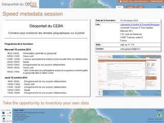 Speed metadata session
Take the opportunity to inventory your own data
 