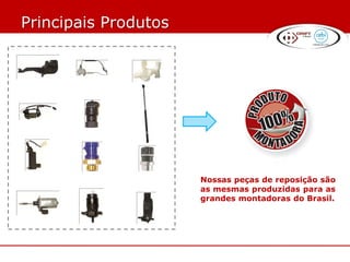 Principais Produtos




                      Nossas peças de reposição são
                      as mesmas produzidas para as
                      grandes montadoras do Brasil.
 