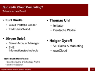 Quo vadis Cloud Computing?
  Teilnehmer des Panel


   ●
       Kurt Rindle                                               ...