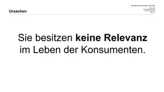 Kontrast Communication Services
CeBIT 2015
Web Experience Arena
DATUM 20.03.2015
SEITE 15
Sie besitzen keine Relevanz
im Leben der Konsumenten.
Ursachen
 