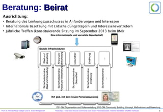 Prof. Dr. Ahmad-Reza Sadeghi und Dr. Sven Wohlgemuth PersoApp – Eine Open-Source-Community zum neuen Personalausweis. Sichere Identitäten schaffen Vertrauen. 9
Beratung: Beirat
Ausrichtung:
•  Beratung des Lenkungsausschusses in Anforderungen und Interessen
•  Internationale Besetzung mit Entscheidungsträgern und Interessensvertretern
•  Konstituierende Sitzung im September 2013 beim BMI
D01-QM Organisation und Rollenverteilung; D10-QM Community Building: Konzept, Maßnahmen und Bewertung
 