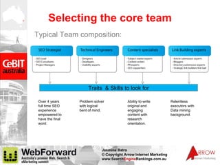 Selecting the core team <ul><li>Typical Team composition: </li></ul>Traits  & Skills to look for Over 4 years full time SE...