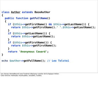 class Author extends BaseAuthor
 {
   public function getFullName()
   {
     if ($this->getFirstName() && $this->getLastN...