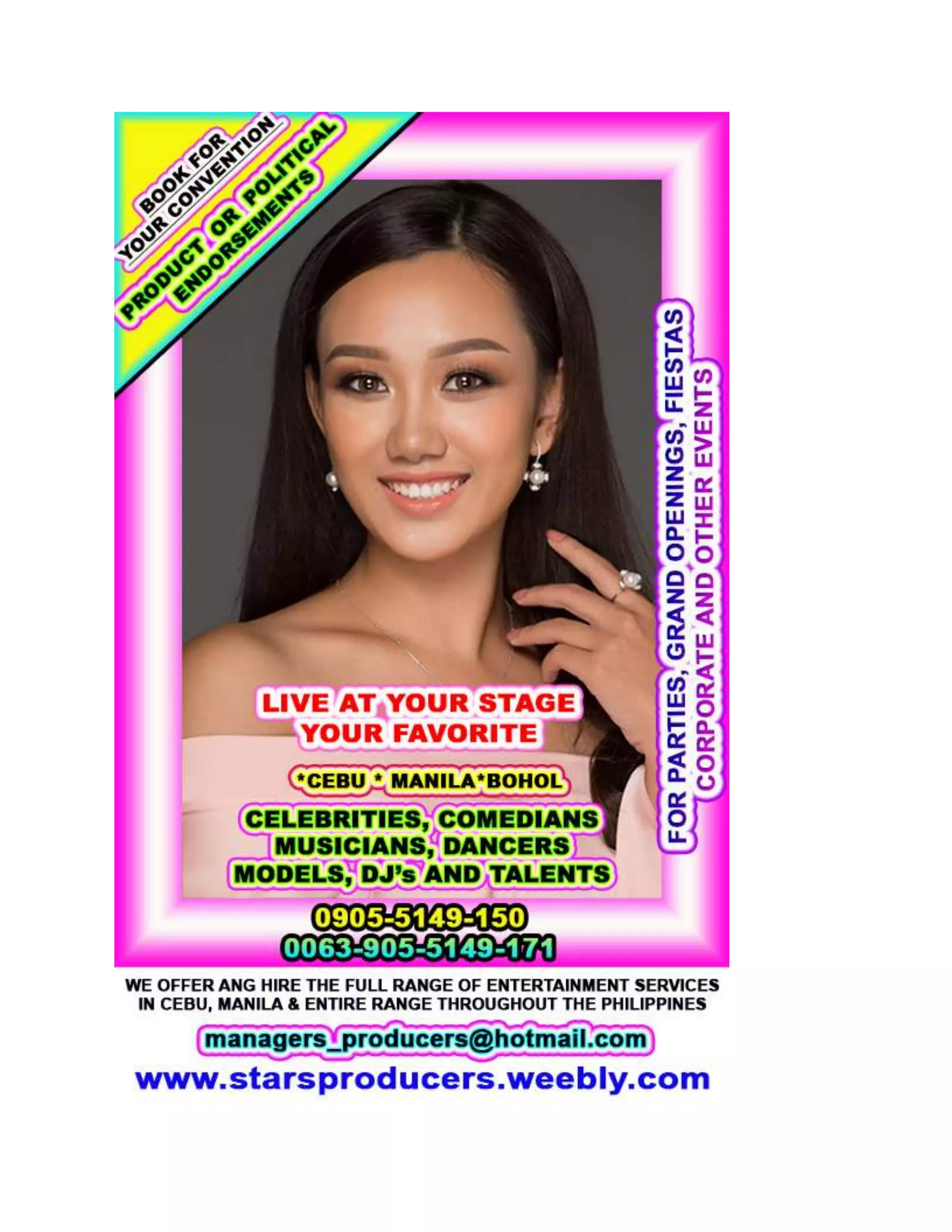 CEBU SINGERS, CEBU DANCERS, CEBU MODELS AND TALENTS, CEBU COMMERCIAL MODELS AGENCY, PHILIPPINES.