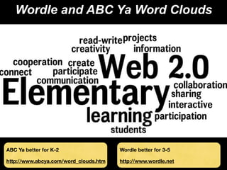 Wordle and ABC Ya Word Clouds




ABC Ya better for K-2                  Wordle better for 3-5

http://www.abcya.com/word_clouds.htm   http://www.wordle.net
 