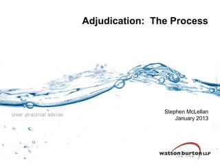 Adjudication: The Process

clear pr acti cal advi ce

Stephen McLellan
January 2013

 