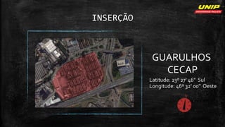 INSERÇÃO
Latitude: 23º 27' 46" Sul
Longitude: 46º 32' 00" Oeste
GUARULHOS
CECAP
 