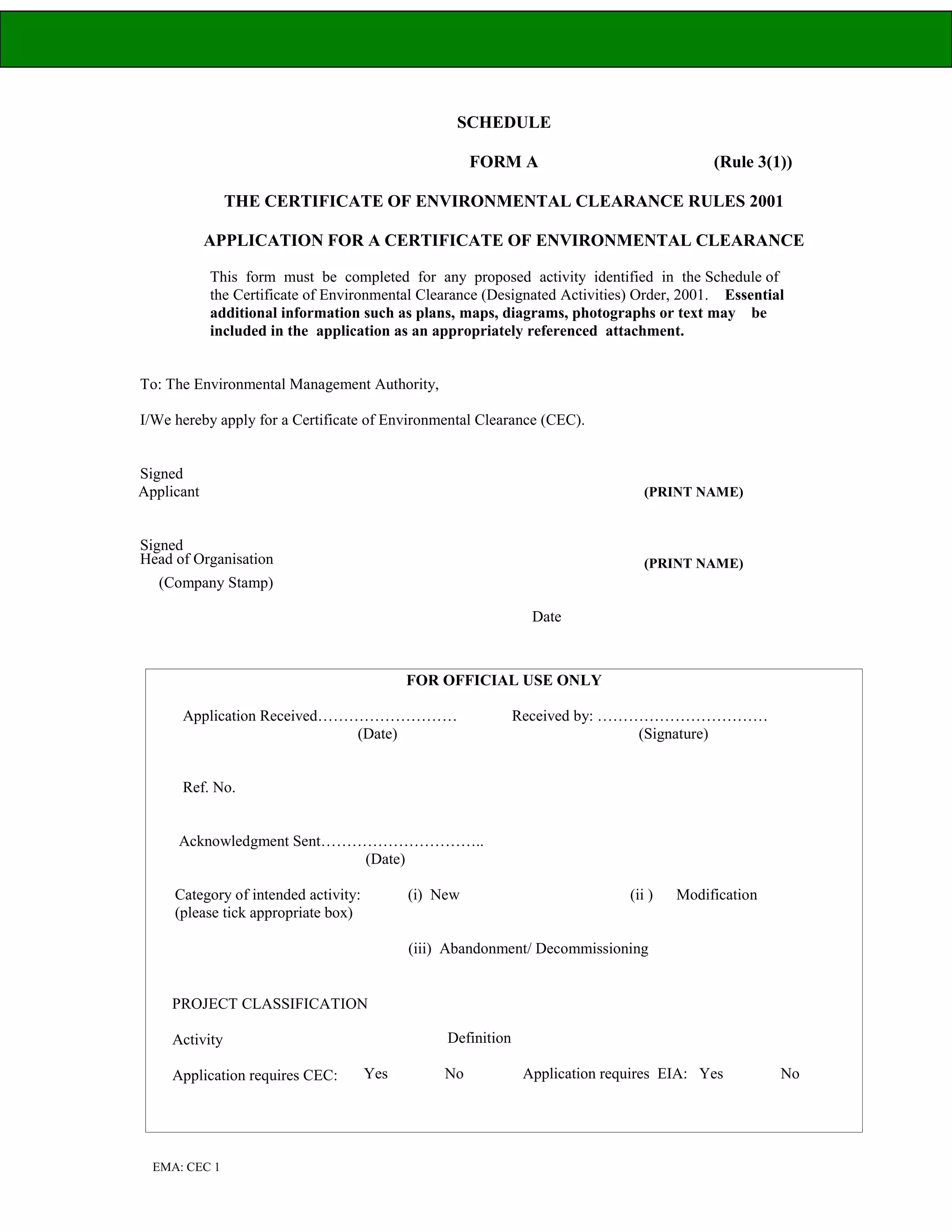 Cec application form_a | PDF