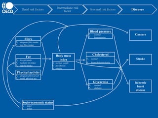 Cancers Stroke Ischemic heart disease Physical activity P 0 adequate physical act P 1 insuff .physical act Body mass index N normal weight U pre-obesity V obesity Blood pressure Z 0 normal Z 1 hypertension Cholesterol A 0 normal A 1 hypercholesterolemia Glycaemia B 0 normal B 1 diabetes Fat F 0 low fat intake F 1 medium fat intake F 2 high fat intake Fibre Y 0 adequate fibre intake Y 1 low fibre intake Socio-economic status I 0 upper I 1 lower 