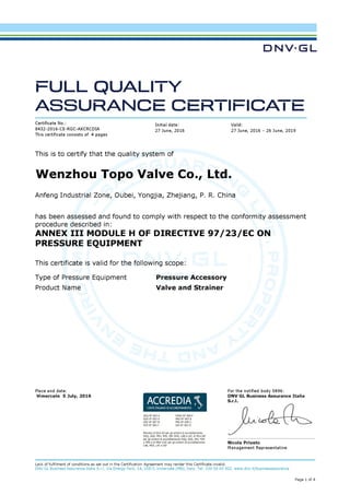 CE certificate topo valve