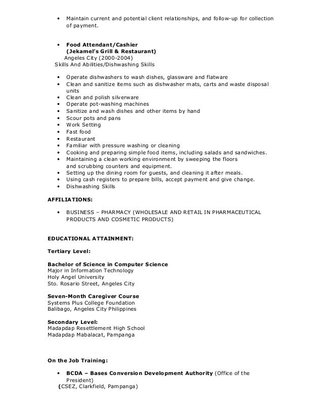dishwasher resume examples