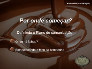 Plano de Comunicação Por onde começar? Definindo o Plano de comunicação Onde há falhas? Estabelecendo o foco da campanha 