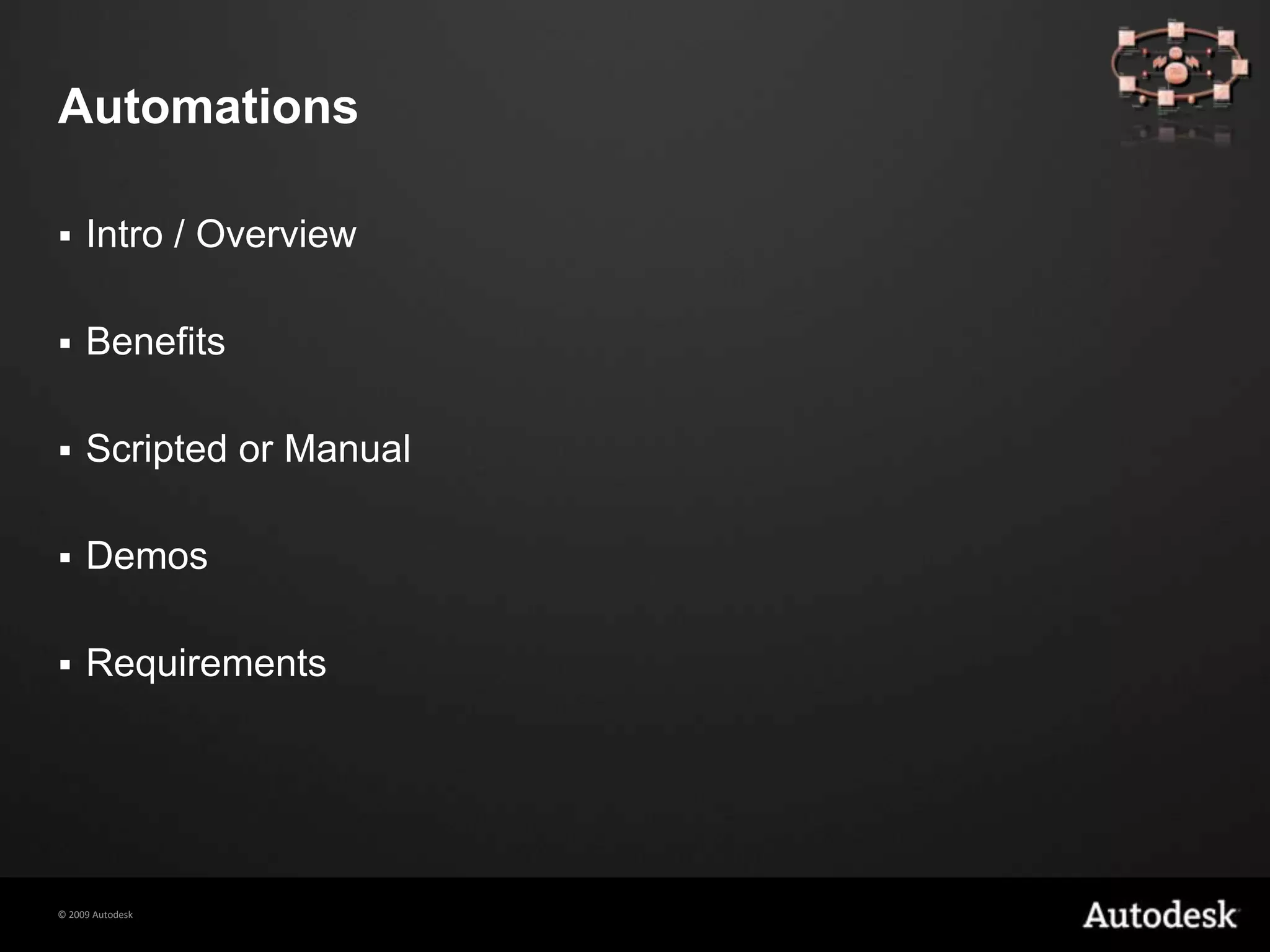 AutomationsIntro / OverviewBenefits Scripted or ManualDemosRequirements