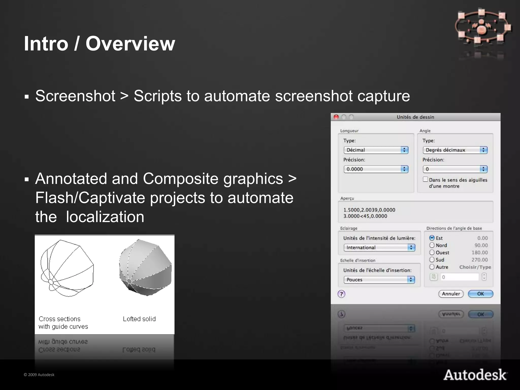 Intro / OverviewScreenshot > Scripts to automate screenshot captureAnnotated and Composite graphics > Flash/Captivate projects to automate the  localization