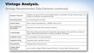 Strongly Recommended Data Elements (continued)
Vintage Analysis.
 