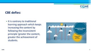 CBE defies:
• It is contrary to traditional
learning approach which keeps
increasing the content by
following the inconsistent
principle ‘greater the content,
greater the achievement of
students.
EOMS 32
 