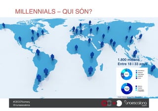 MILLENNIALS – QUI SÓN?" 
1.800 milions ! 
Entre 18 i 33 anys 
#CECOTcomerç " 
@nuriaescalona" 
Fuente: Edelman Berlend 809...