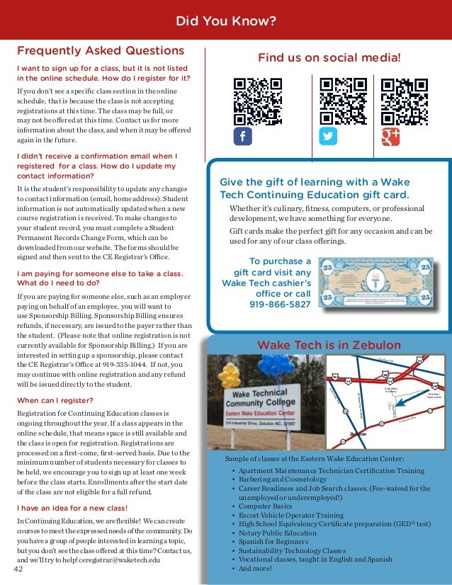wake tech continuing education course digest brochure wake tech registration flyer