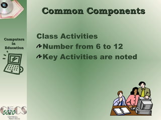 Common Components Class Activities  Number from 6 to 12 Key Activities are noted 