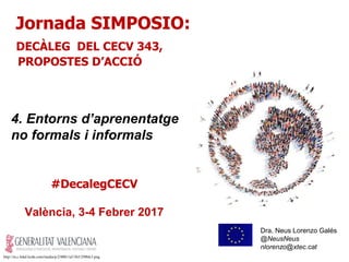 #DecalegCECV
València, 3-4 Febrer 2017
Dra. Neus Lorenzo Galés
@NewsNeus
nlorenzo@xtec.cat
Jornada SIMPOSIO:
DECÀLEG DEL C...