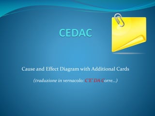 Cause and Effect Diagram with Additional Cards
(traduzione in vernacolo: C’E’ DA Corre…)

 